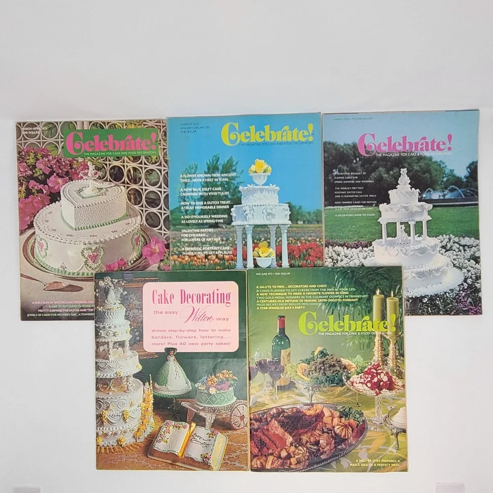 VALUE BUNDLE: 5 Wilton Celebrate Magazine Lot Cake Decorating 1973- 1974 Vintage